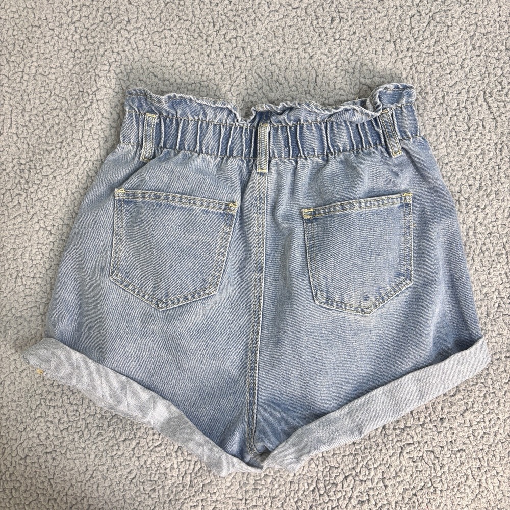 Denim Blvd Shorts Womens Blue Jean Medium Retro High Waisted Paperbag Rolled Hem - Picture 7 of 9